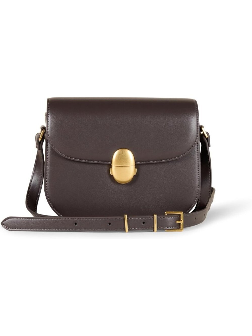 Women's Brown Vegan Leather Flap Styling Crossbody Bag with Adjustable Strap